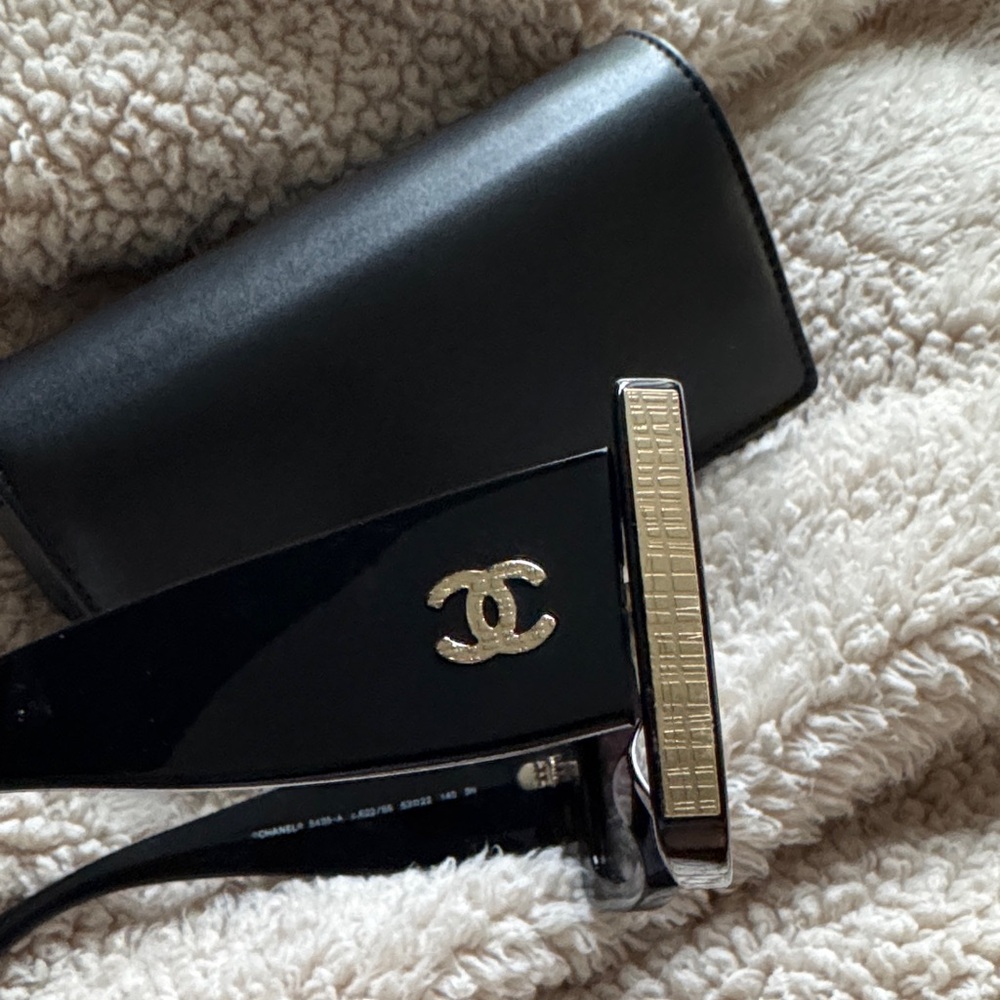 CHANEL Black Square Sunglasses with Gold Accents